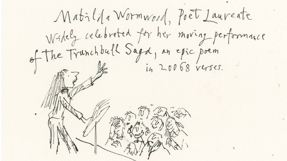 Illustration of Matilda performing a poem