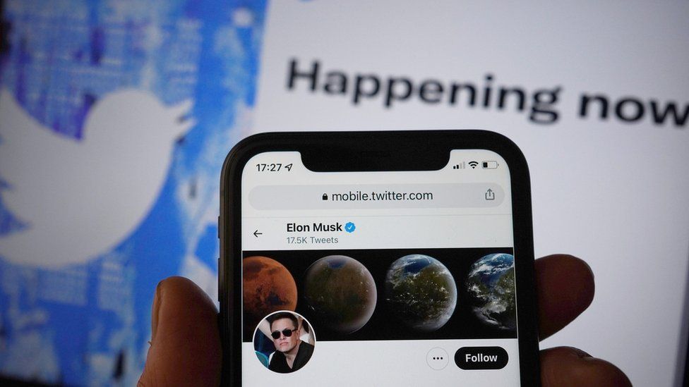 Elon Musk's Twitter illustration   with Twitter logo