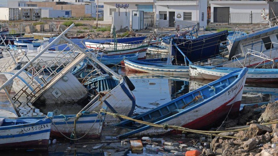 Discarded migrant boats in Tunisia