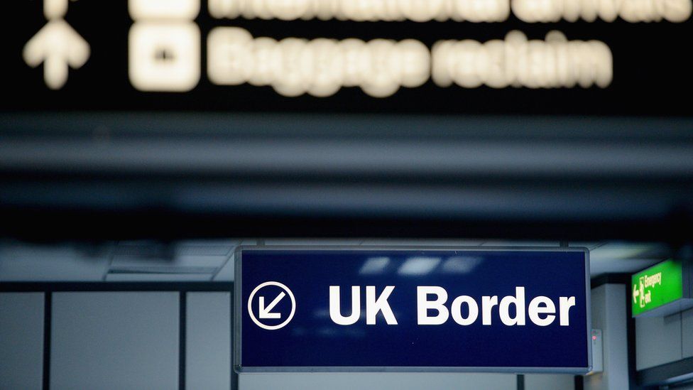 UK border control sign at Edinburgh Airport