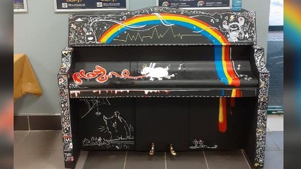 Decorated piano in Barrow Market Hall