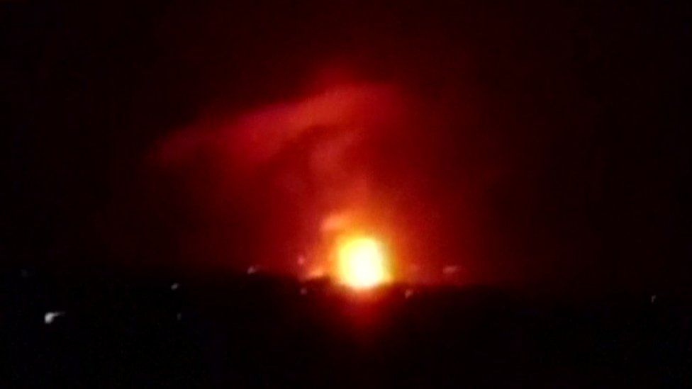 An explosion seen near the Syrian capital of Damascus, 2 September 2018
