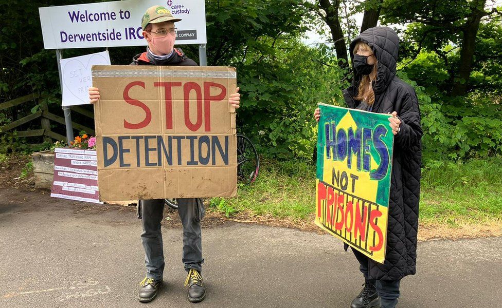 Protesters outside Derwentside