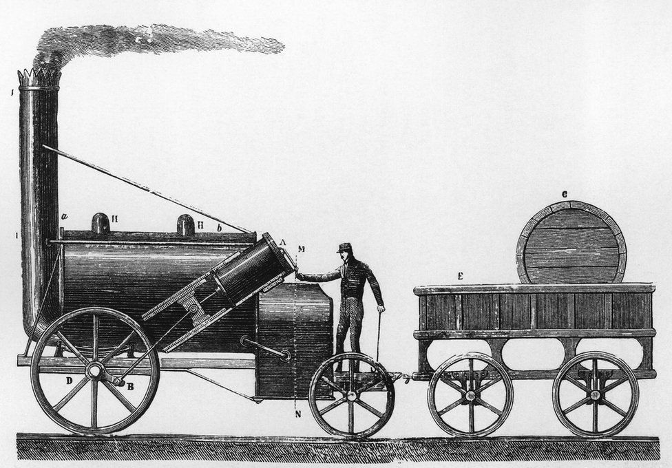 The Rocket, a steam locomotive designed and built by George and Robert Stephenson