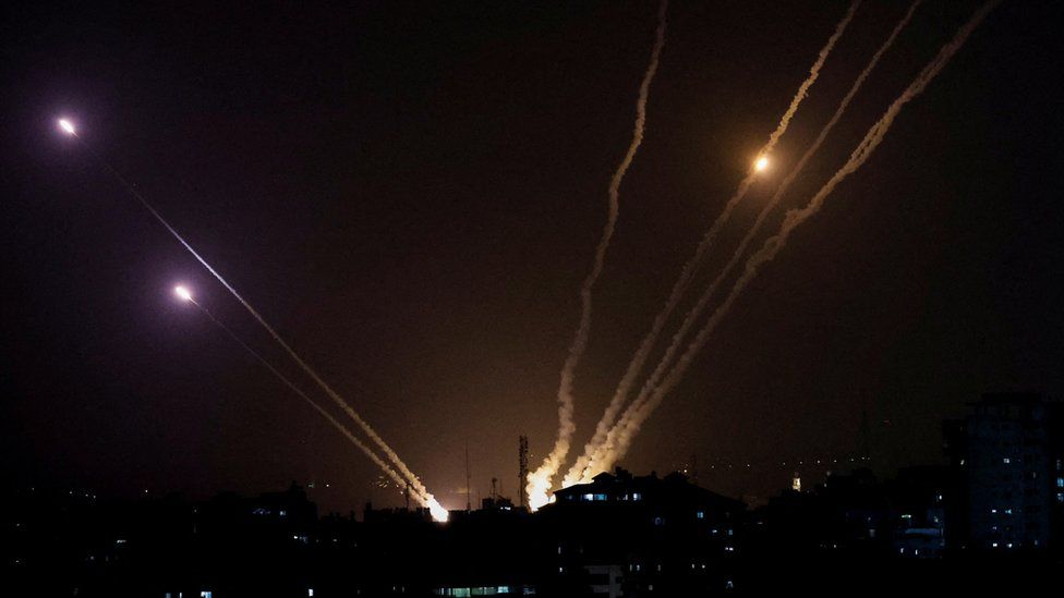 Rockets are fired from Gaza towards Israel on 13 May 2023