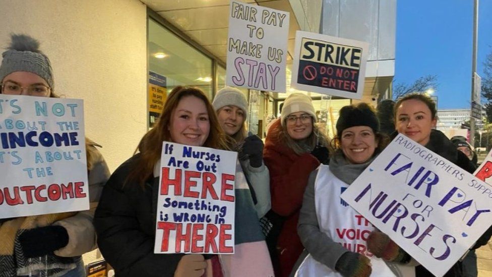 Nurses on strike in Cardiff