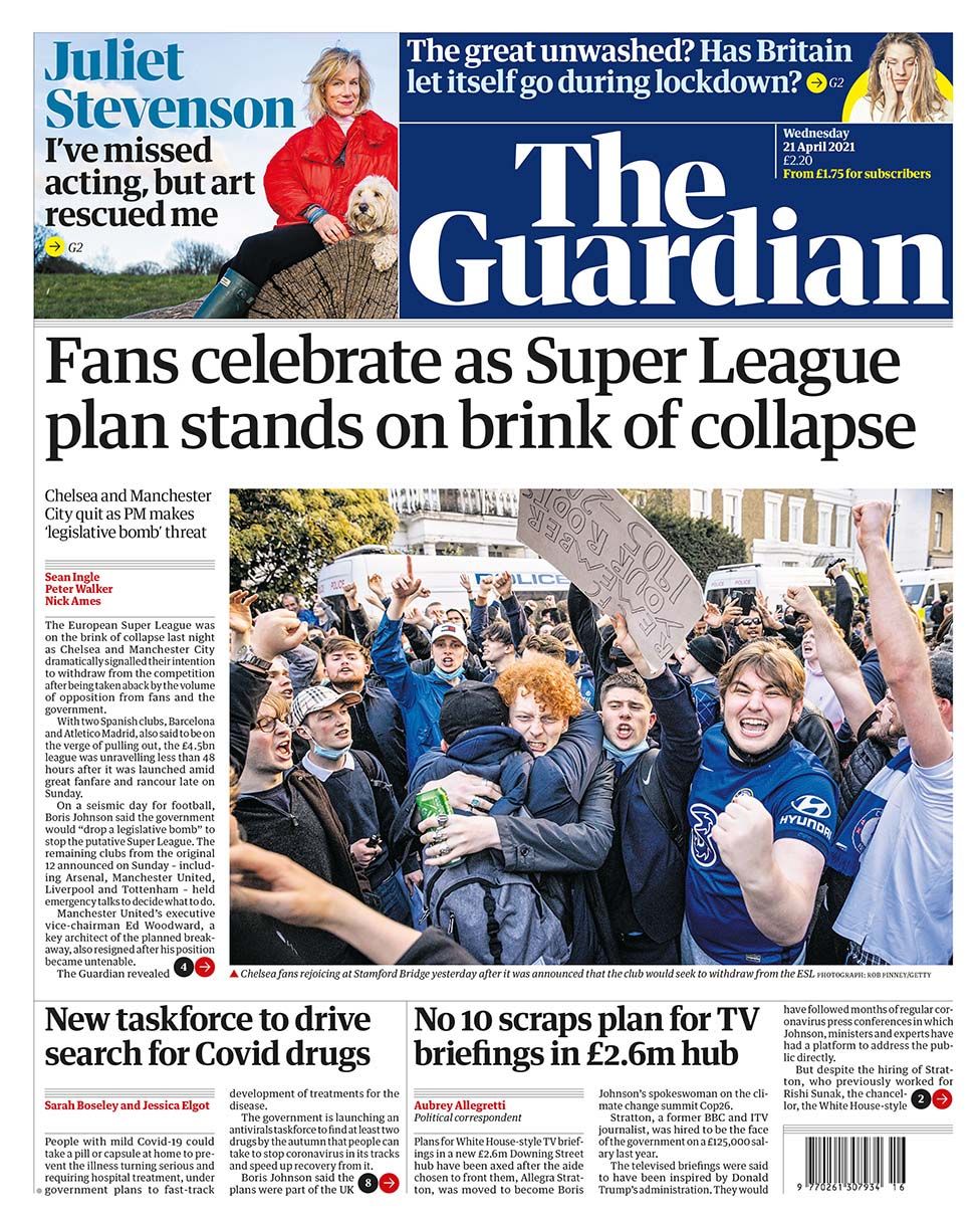The Guardian front page 21.04.21