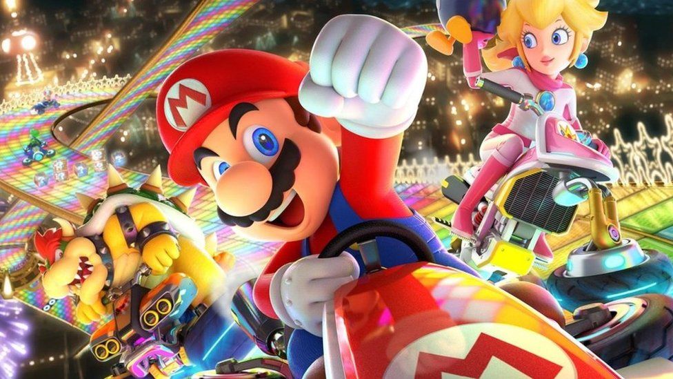 Bowser, Mario, Princess und Toadstool in Aktion