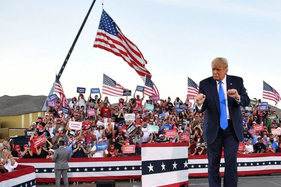 Trump dances at a rally in Carson City