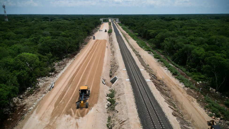 Diggers in the Yucatán work on the Tren Maya