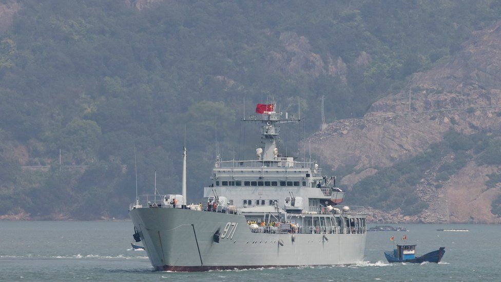 A Chinese warship takes part in a drill near the Taiwan-controlled Matsu Islands