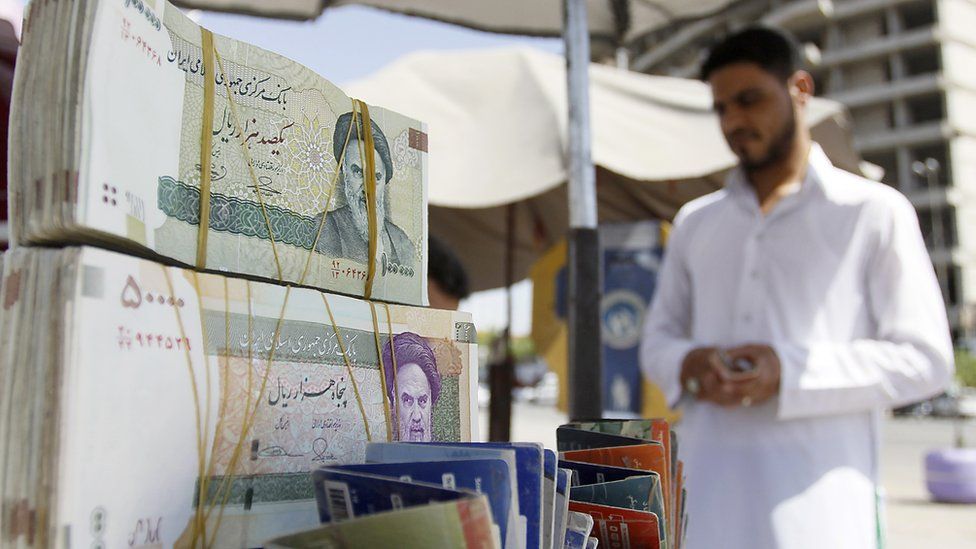 An image of Iranian rial in cash