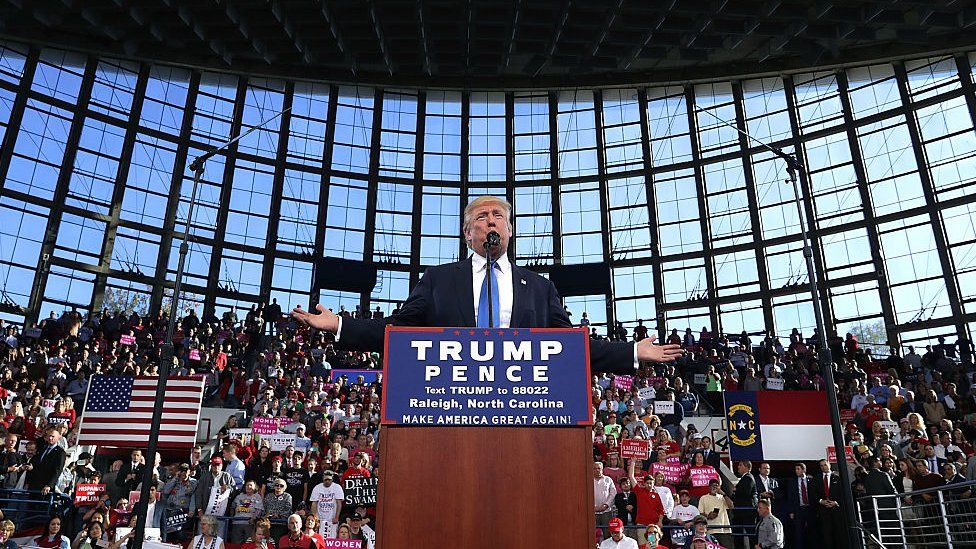 Donald Trump campaigns in North Carolina prior to the 2016 presidential election.
