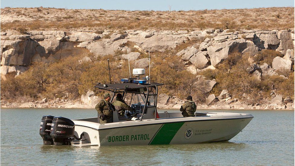 A United States Border Patrol boat surveys the Rio Grande River and Texas' border with Mexico