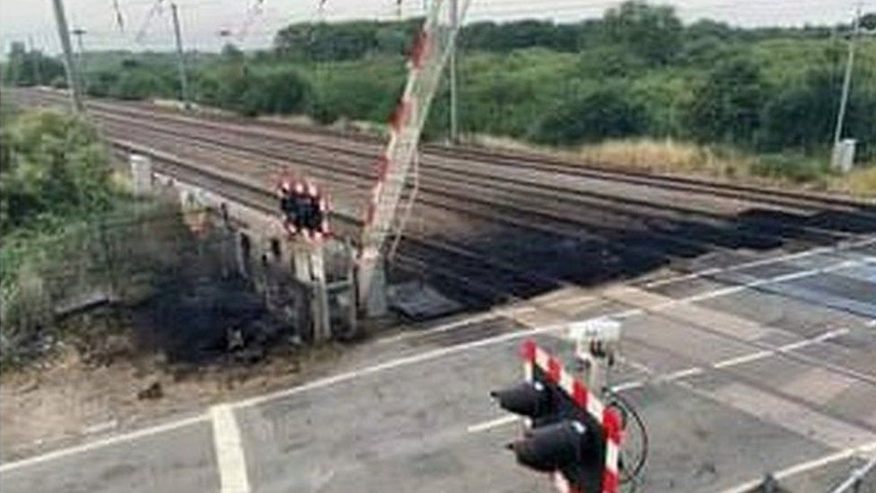 A picture of the damage to the East Coast Main Line.