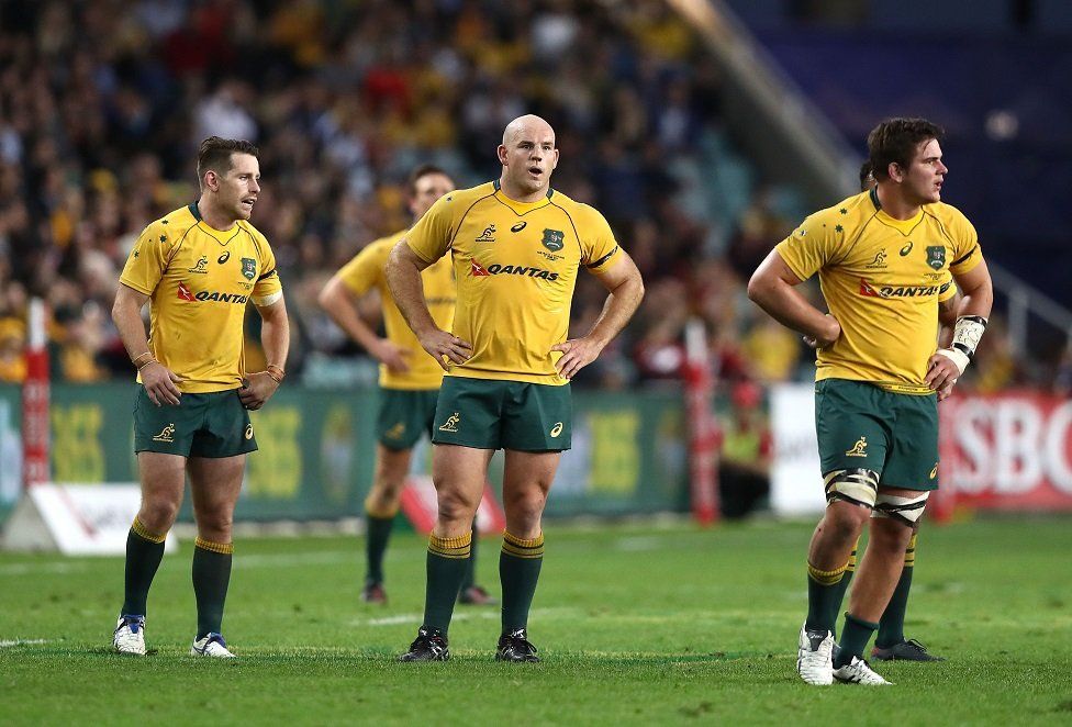 Wallabies players look dejected ruing their match against Scotland on Saturday