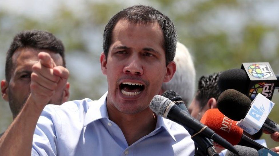 Venezuelan opposition leader Juan Guaido, who many nations have recognised as the country's rightful interim ruler, speaks at a rally against the government of Venezuela's President Nicolas Maduro in Guatire, Venezuela May 18, 2019.