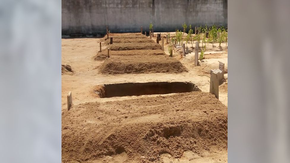 Mozambique Island municipal cemetery for adults. Bodies from Monday's disaster are being buried two to a grave.
