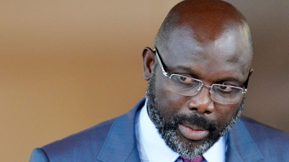 Liberian President George Weah at a press conference, April 2018
