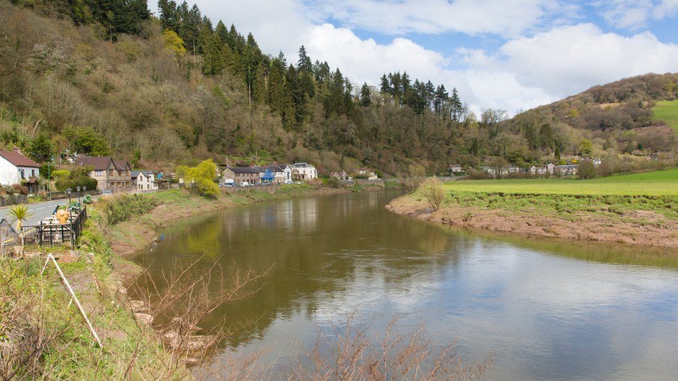 River Wye near Tintern Abbey in the Wye Valley between Monmouthshire Wales and Gloucestershire England