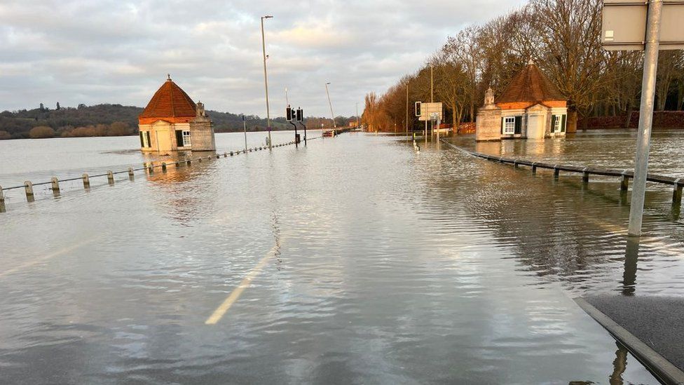 The A308 flooded