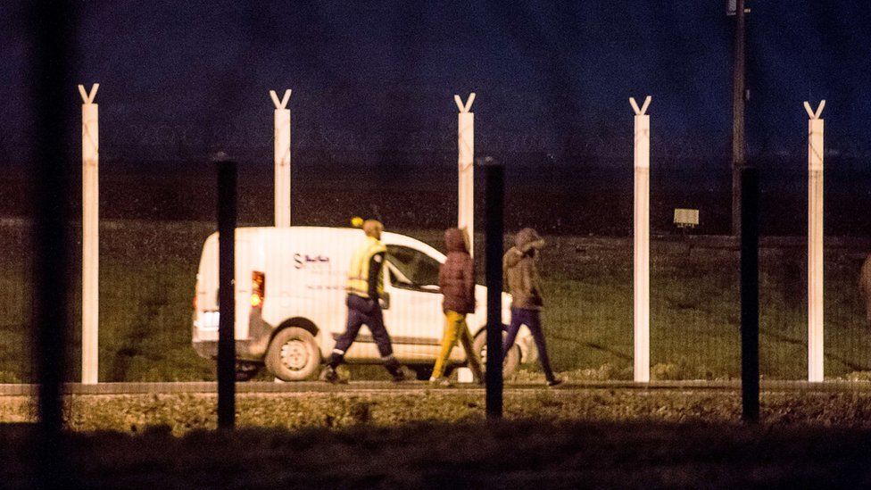 Migrants at the Eurotunnel terminal in Calais