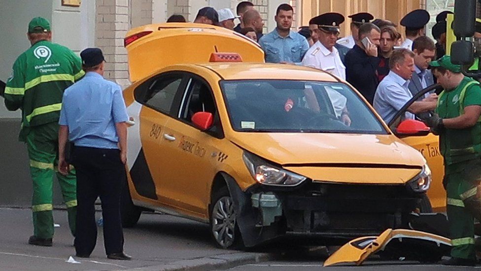 Damaged taxi in Moscow on 16 June 2018