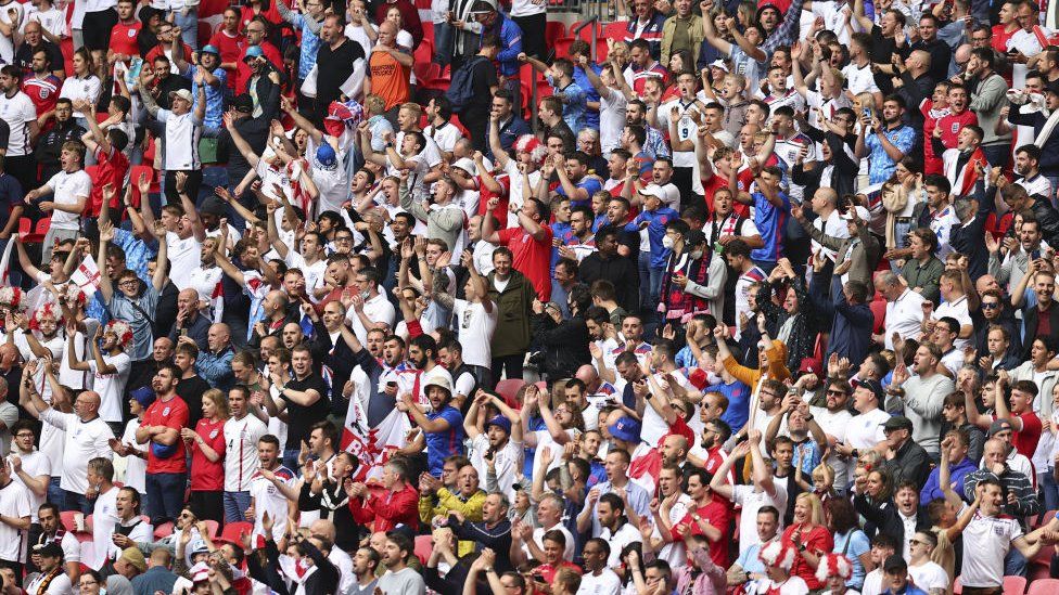 England fans celebrate after victory over Germany