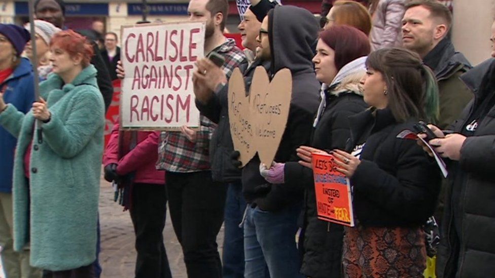 Anti racism protesters in Carlisle