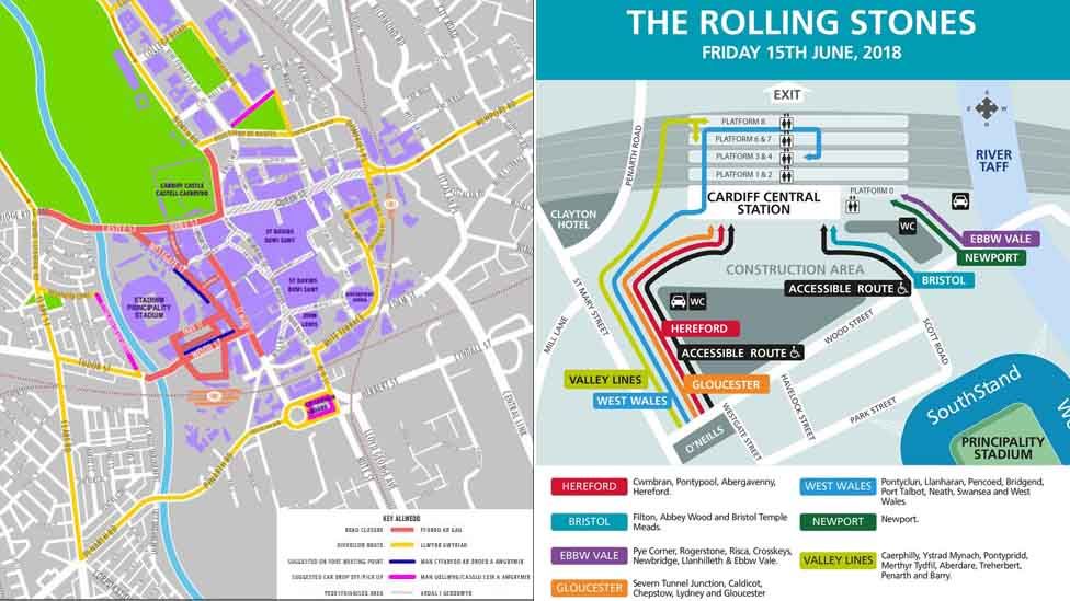 Map of road closures and information for train passengers ahead of Rolling Stones concert