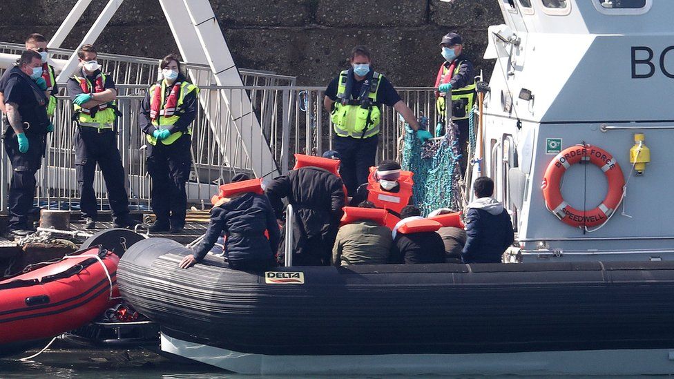 Migrants arriving at Dover on Saturday