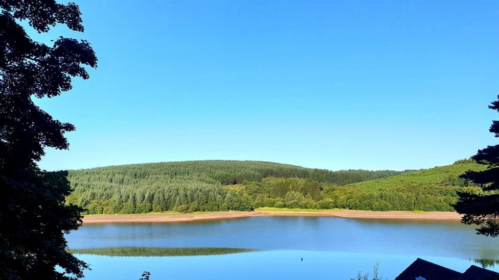 Powys: Farm flooded for reservoir emerges following dry spell - BBC News