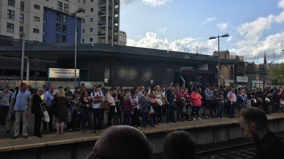 Crowds at Cardiff Queen Street station