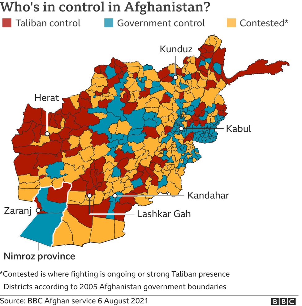 A map showing who's in control of Afghanistan