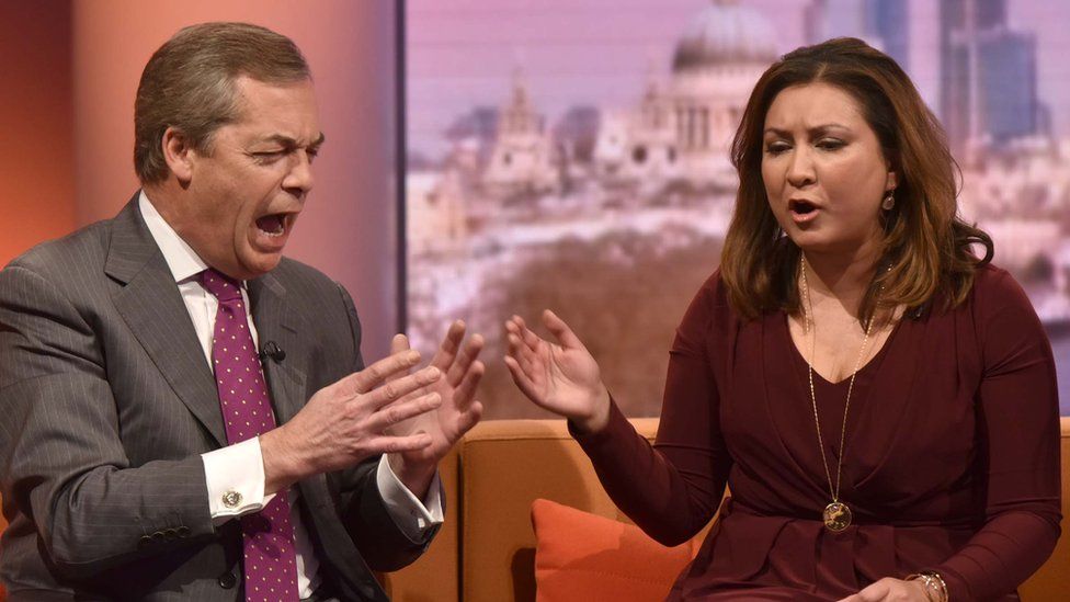 Ayesha Hazarika and Nigel Farage