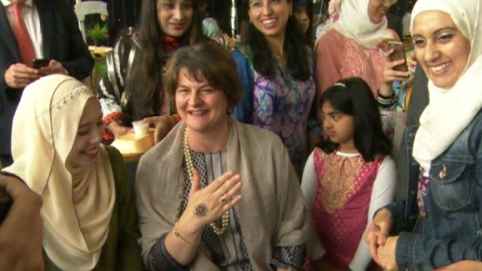 Arlene Foster got a temporary henna tattoo on her hand during the event