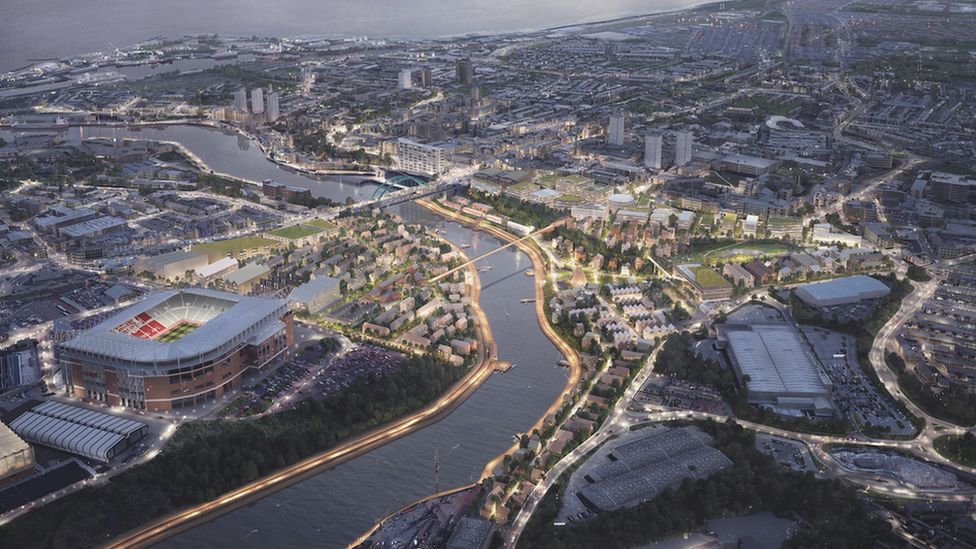 Computer generated image of the the proposed riverscape