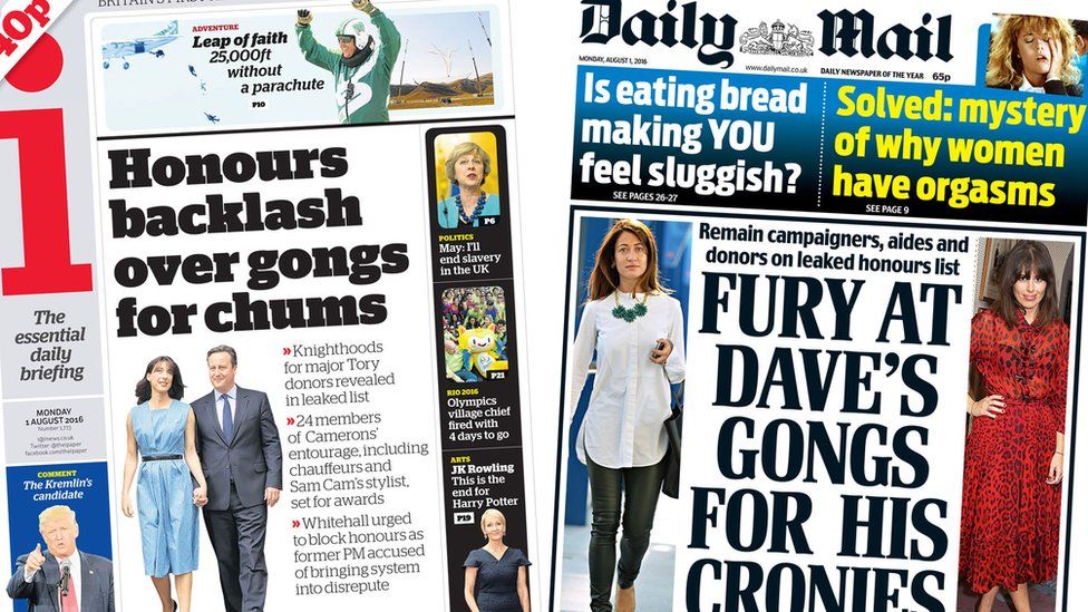 Monday front pages