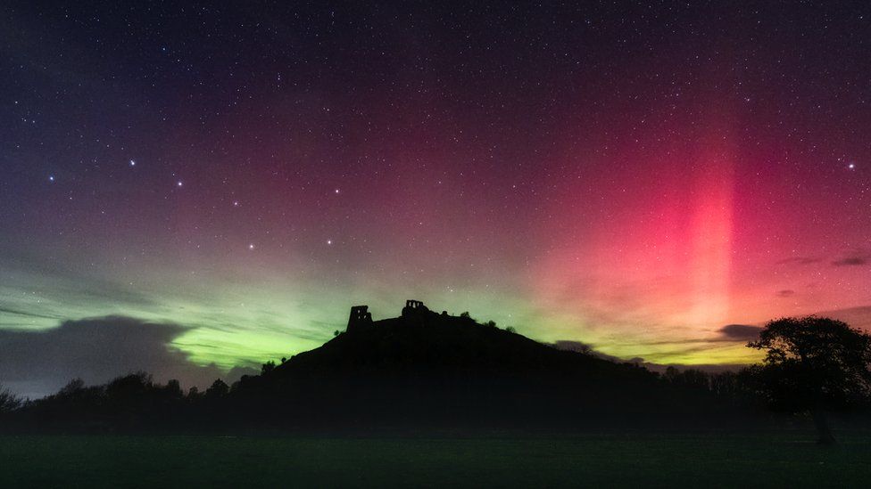 Northern Lights over Dryslwyn Castle in Carmarthenshire