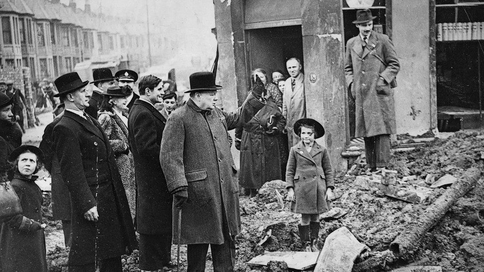 Winston Churchill visits Bristol during the Blitz
