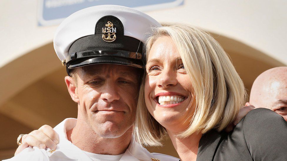 US Navy Seal Edward Gallagher, shown with his wife, smiling