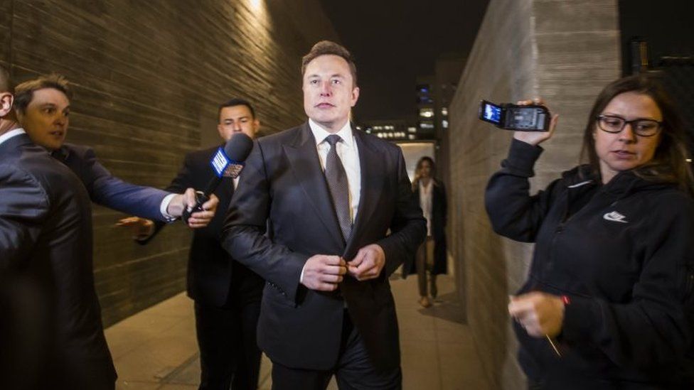 Elon Musk, chief executive officer of Tesla Inc, leaving court on Tuesday