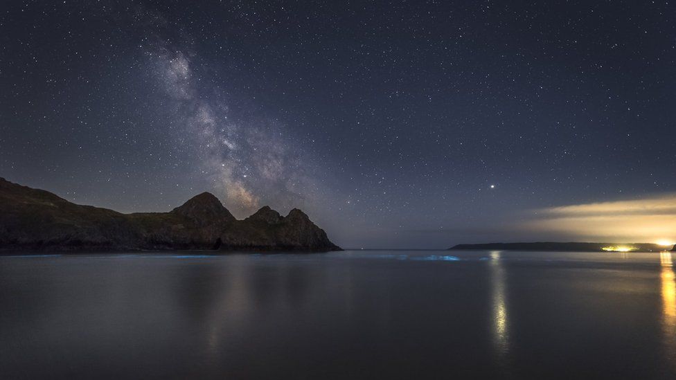 The Milky Way visible over Three Cliffs Bay on Gower