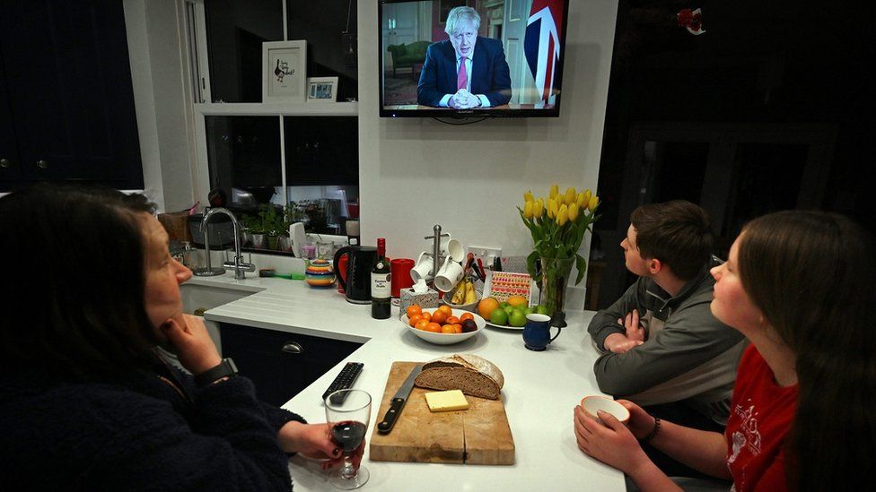 UK household watches Prime Minister Boris Johnson's national address