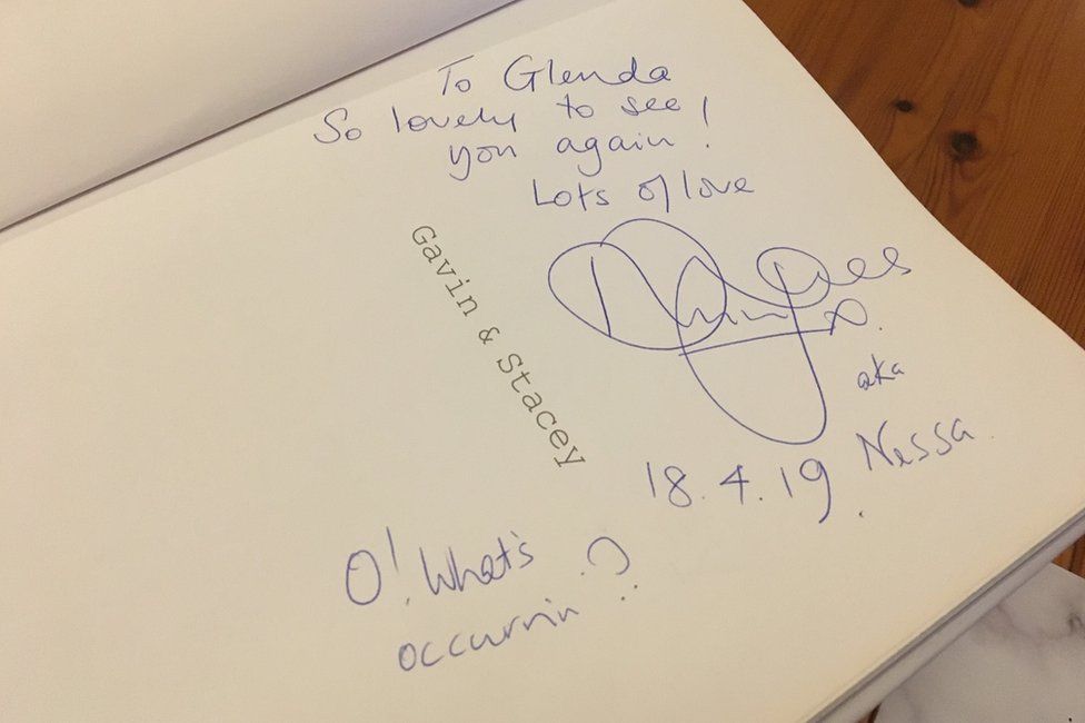 A picture of Ruth Jones signature and note in one of Glenda's books, dated 18th April 2019