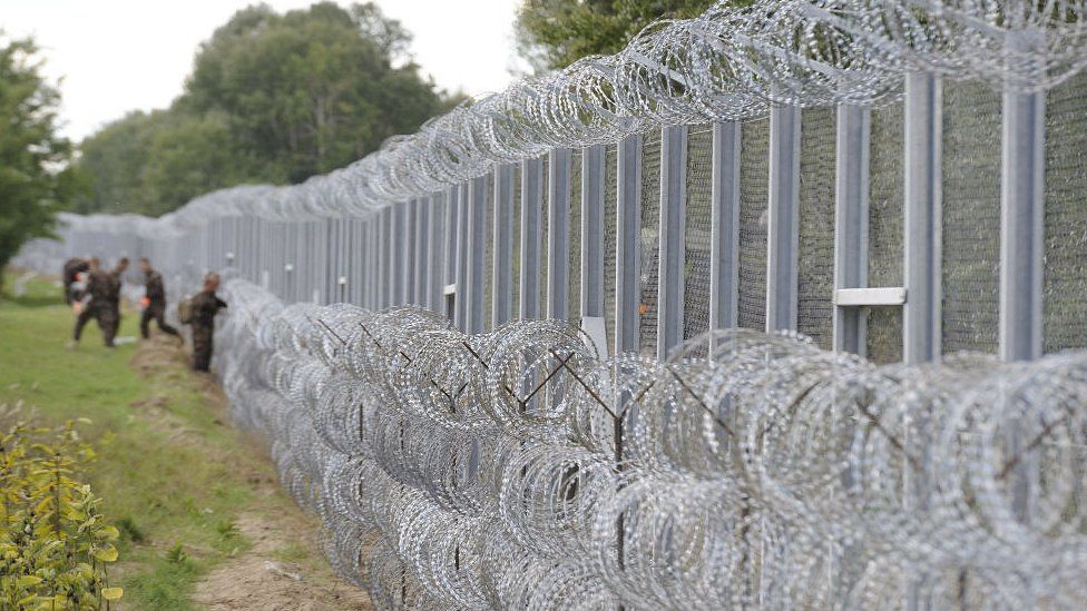 Fence on border between Serbia and Hungary is seen in Roszke. 7 Sept 2015