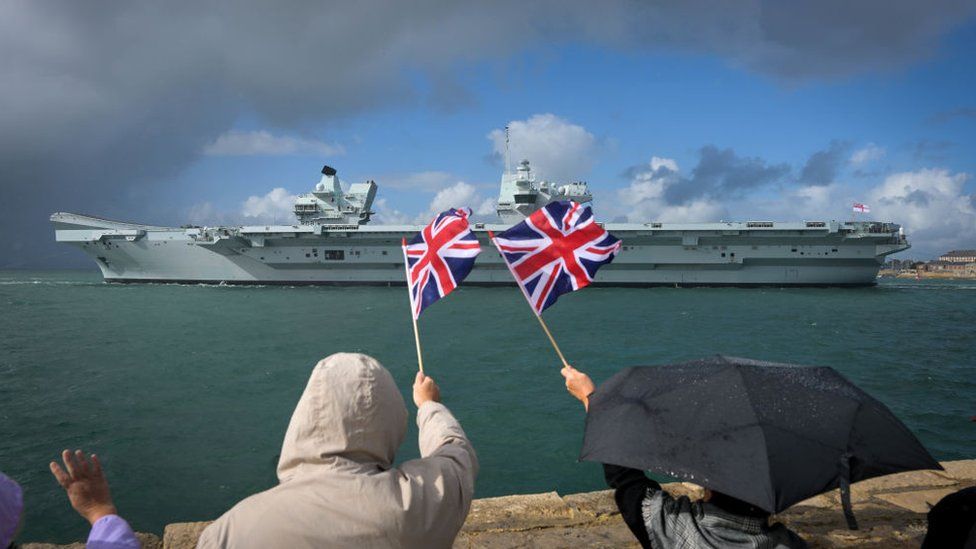 HMS Queen Elizabeth Aircraft Carrier departs from Portsmouth Port, on September 07, 2022
