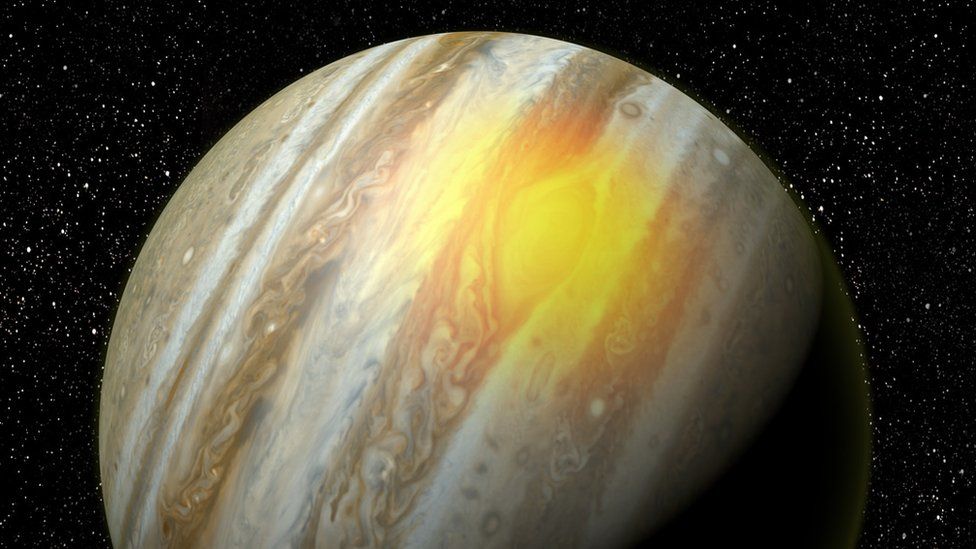illustration of Great Red Spot glowing with warmth