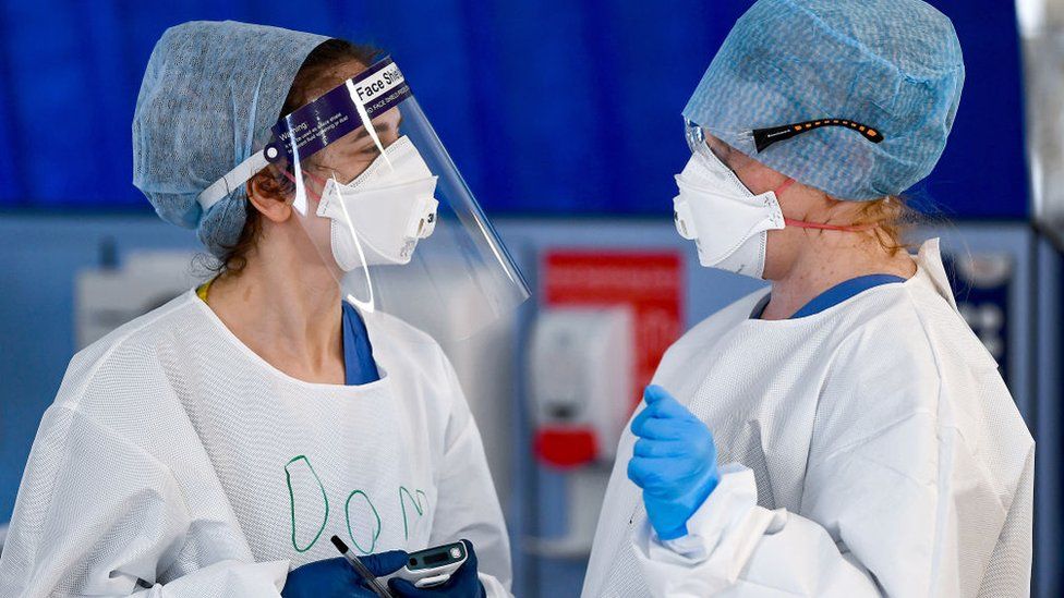 Staff at University Hospital Monklands on an ICU ward on 5 February 2021 in Airdrie, Scotland