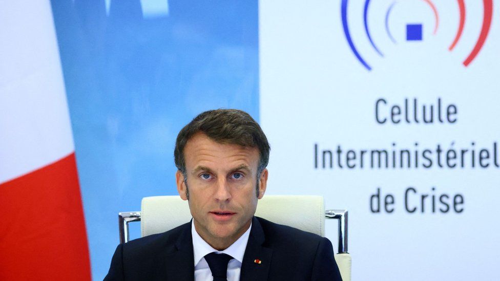 French President Emmanuel Macron speaks to the media aft  a situation  gathering  of French ministers